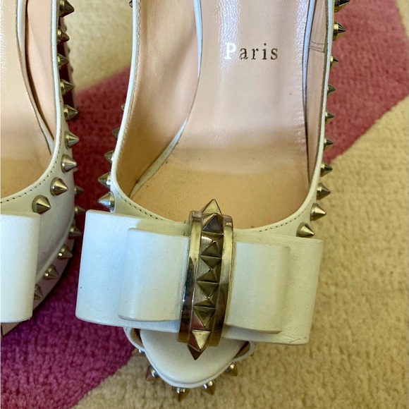 Christian Louboutin White Lady Clou 150 Spikes Studded Peep Toe Pumps Heels 37 - Picture 4 of 11
